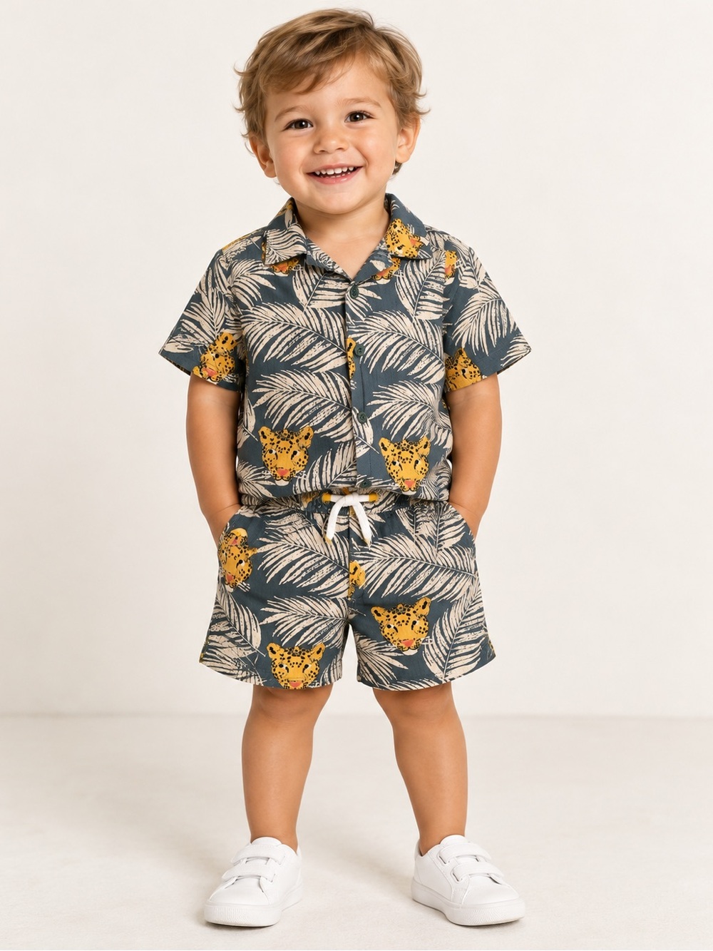 M&S Kids 2–3Y Tropical Leopard Print Shirt & Shorts 2-Piece Set